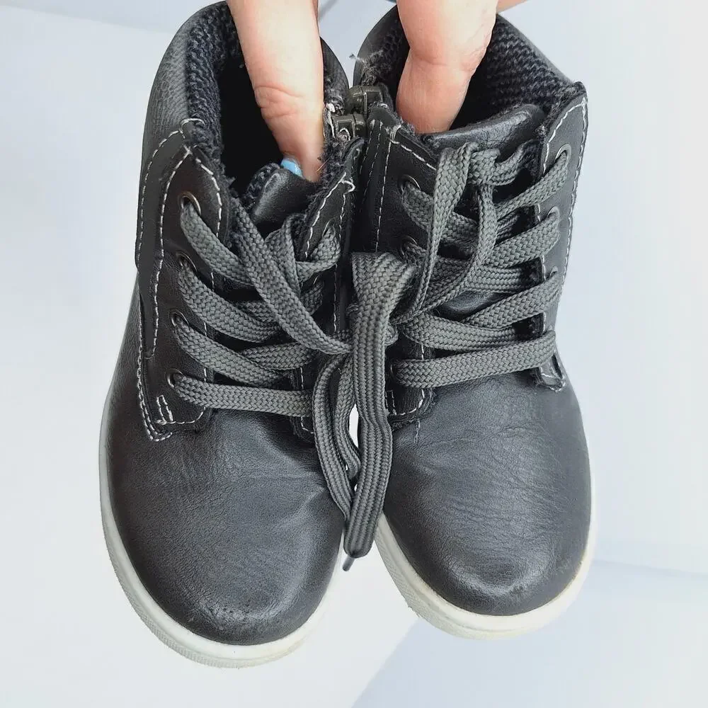 Eddie Bauer Marlon Lace Up Toddler Boots Boys 9 Leather Blend Side Zip Work